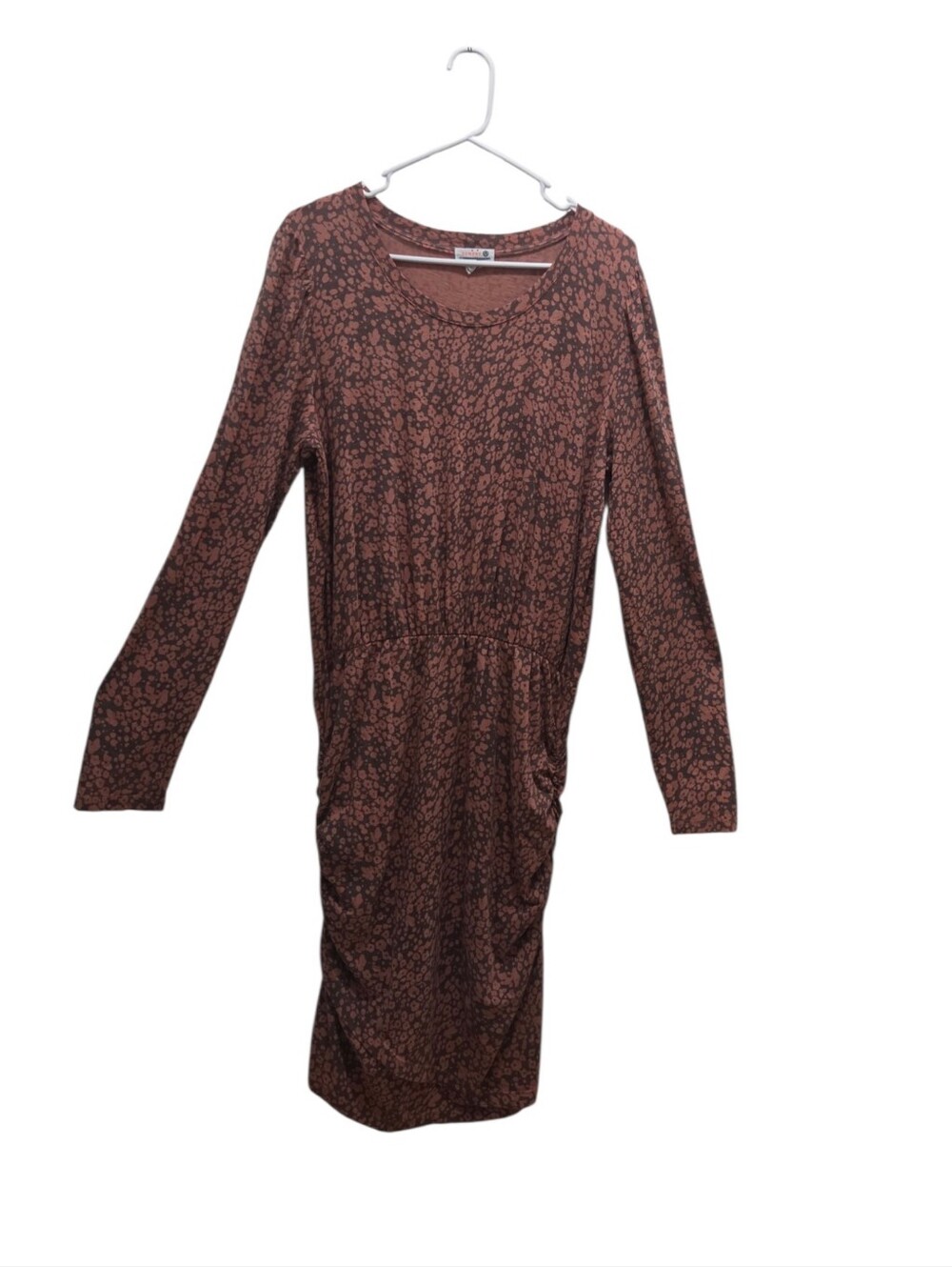 Sundry Anthropologie Sz 4 (XL) Mauve Floral Ruched Midi Dress Long Sleeve Cotton